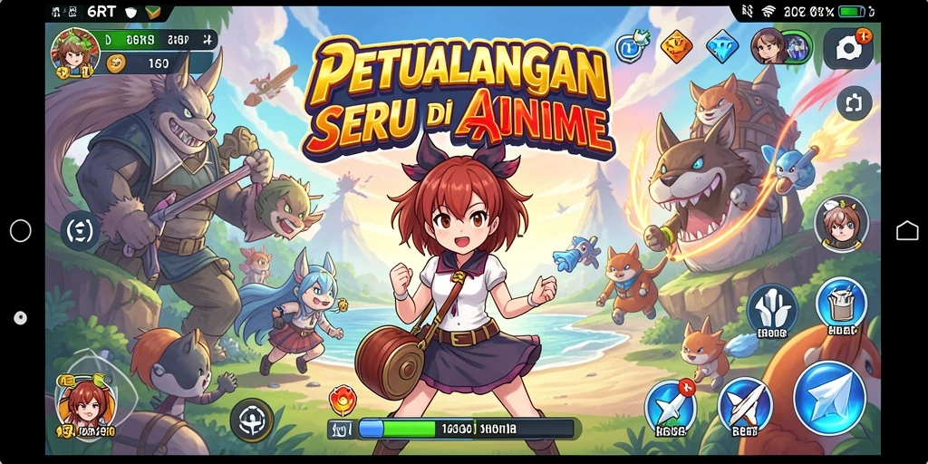 Tampilan gameplay Anime yang penuh warna dan karakter ikonik.