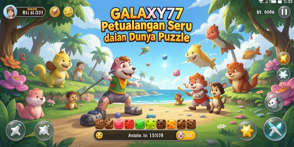 Tangkapan layar GALAXY77 menampilkan gameplay puzzle yang memikat dan menantang.