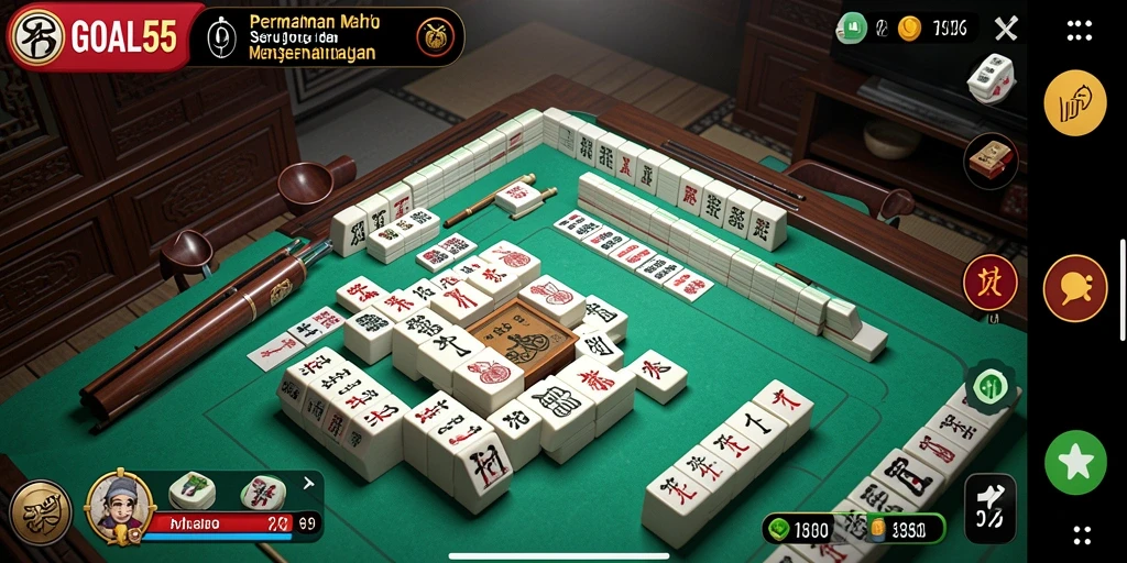 Tampilan gameplay GOAL55 dengan berbagai ubin Mahjong.