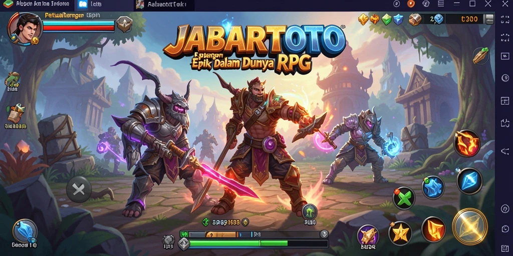 Tampilan gameplay <strong>JABARTOTO</strong> yang menakjubkan dengan karakter dan lingkungan RPG.