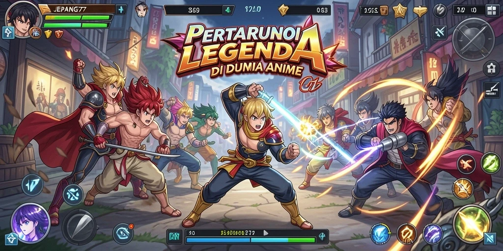 Tampilan pertarungan intens di JEPANG77 dengan karakter anime.