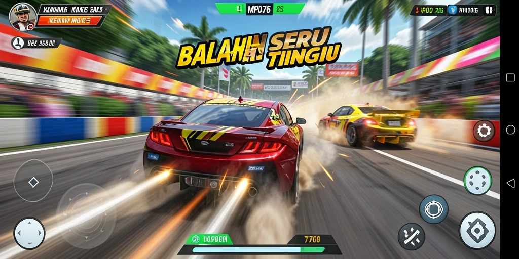 Gameplay MPO76 yang mendebarkan di lintasan balap.
