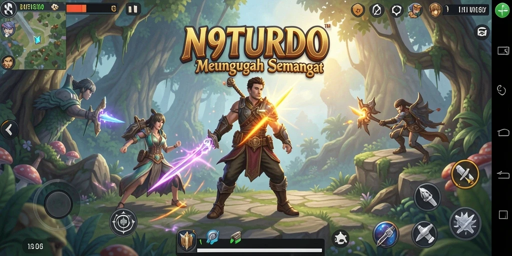 Screenshot gameplay N9TURBO yang menampilkan petualangan seru di dunia fantastis.