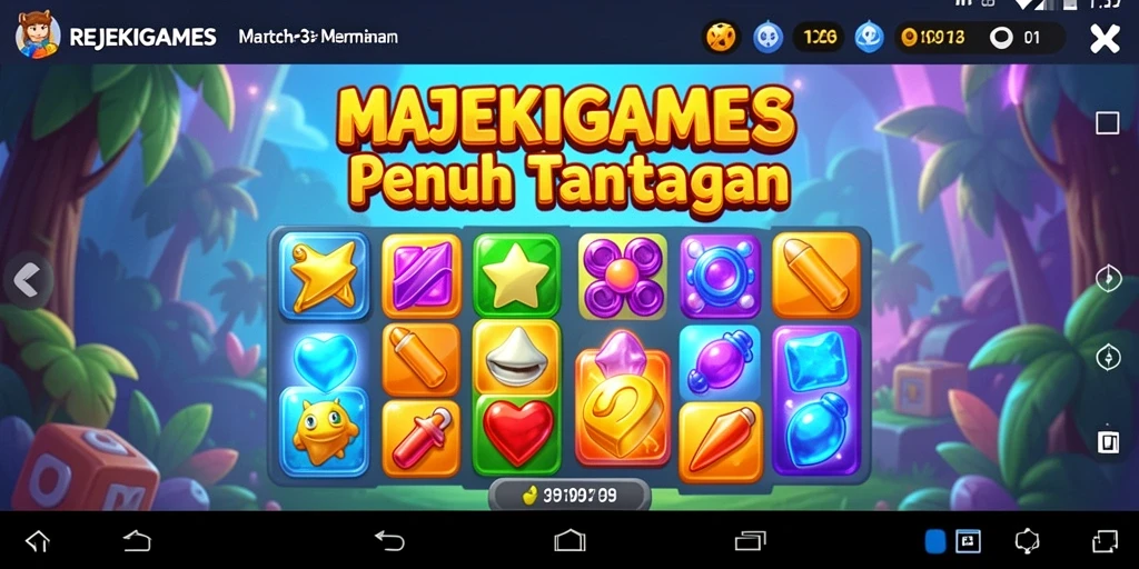 Screenshot gameplay REJEKIGAMES dengan level Match-3 yang menarik.