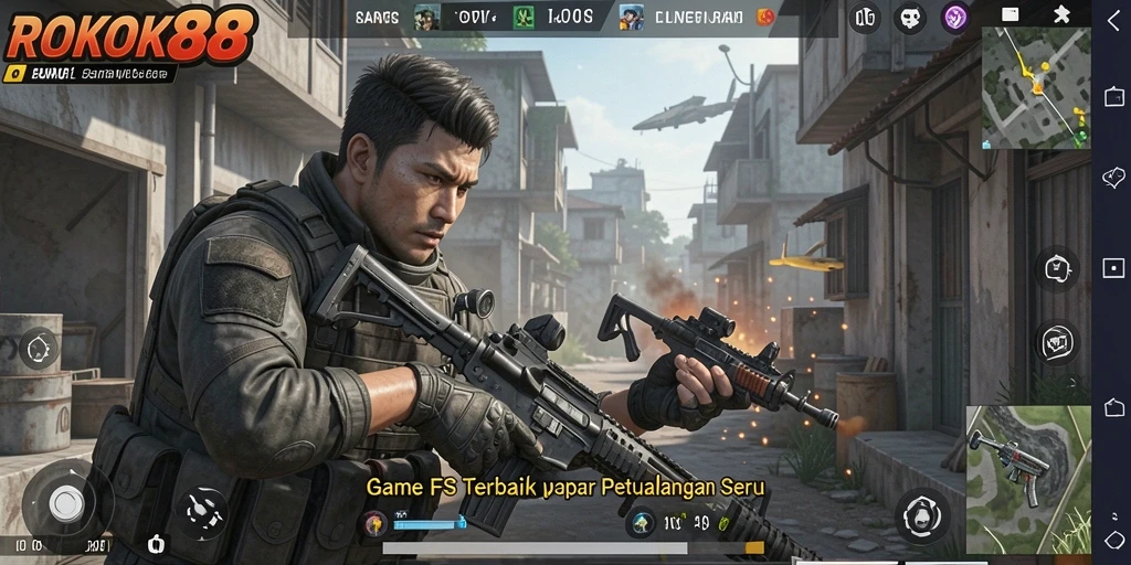 Tampilan seru dari gameplay ROKOK88 saat beraksi di medan perang.