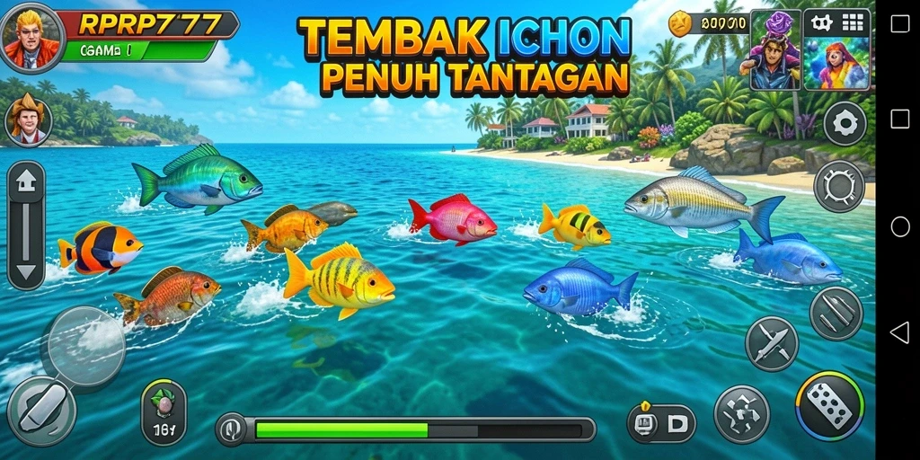 Tampilan gameplay RPRP777 dengan aksi menembak ikan.