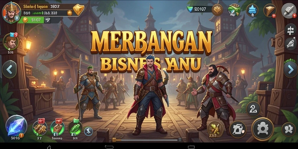 Screenshot utama SD107 menampilkan dinamika pembangunan bisnis yang seru.