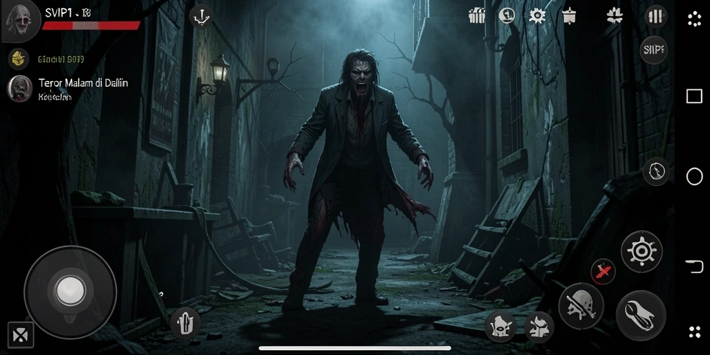 Tangkapan layar SVIP1 menunjukkan suasana horor yang mencekam dan gameplay yang mendebarkan.