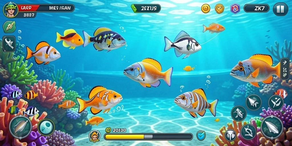 Screenshot ZK7 menampilkan aksi seru Tembak Ikan.